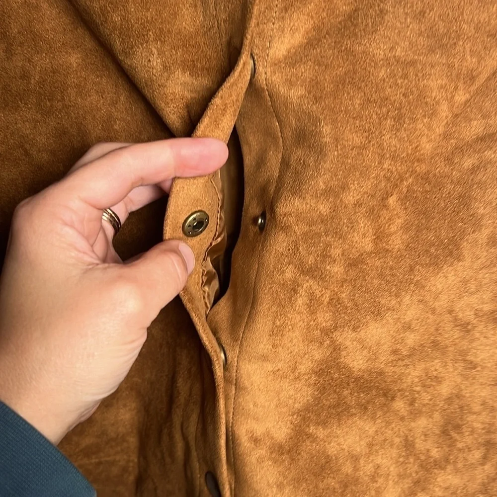MAISON JULES Women's Size 2 Brown Short Faux Suede Skirt Buttons